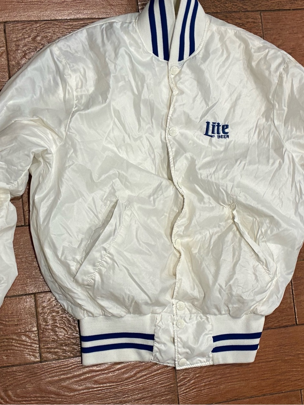 Vintage Lite Beer Satin Jacket Mens Small Bomber